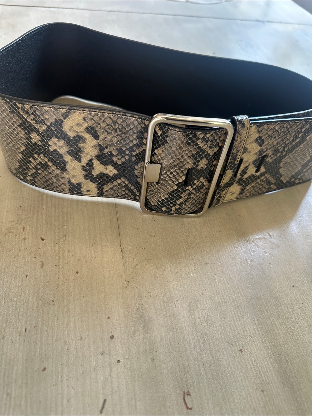 Vintage Club Monaco Women’s Large Leather Meredith Tiga Belt in Taupe Snakeskin